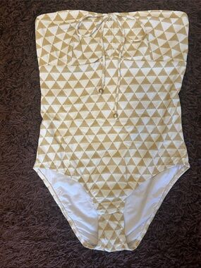 Women’s Shoshanna Brand Strapless Underwire Swimsuit White and Gold Triangle
